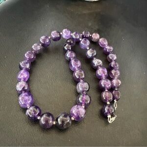 Elegant 12mm Purple Amethyst Beaded Necklace  Sterling Silver 19768